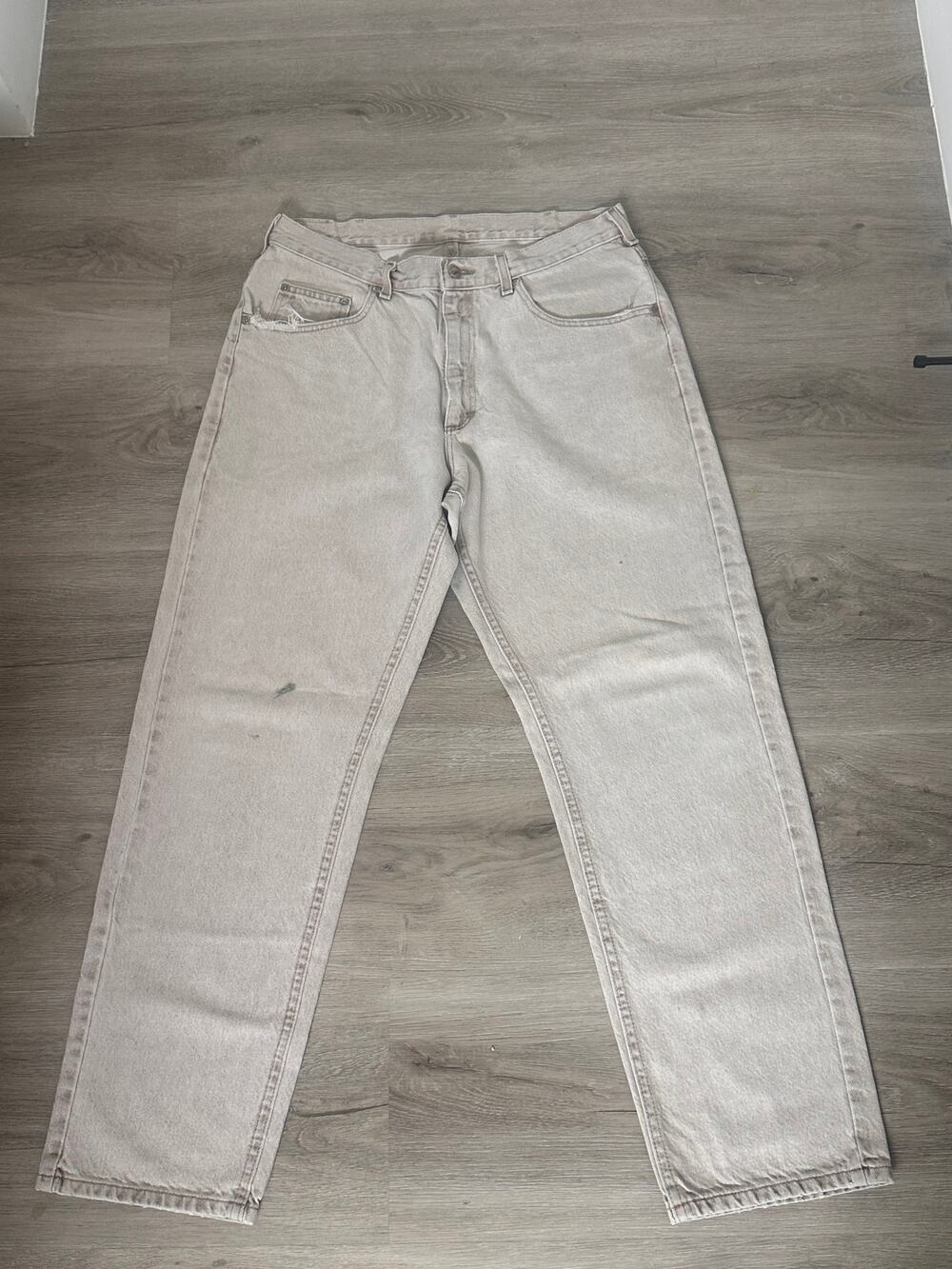 Vintage Y2K Lee Riveted Jeans 100% Cotton Lt Wash Distressed Baggy Straight 34